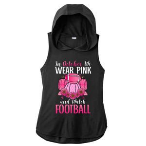 In October We Wear Pink Football Pumpkin Breast Cancer Ladies PosiCharge Tri-Blend Wicking Draft Hoodie Tank