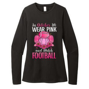 In October We Wear Pink Football Pumpkin Breast Cancer Womens CVC Long Sleeve Shirt