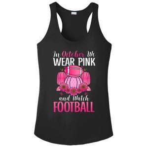 In October We Wear Pink Football Pumpkin Breast Cancer Ladies PosiCharge Competitor Racerback Tank