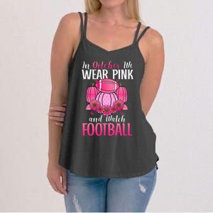 In October We Wear Pink Football Pumpkin Breast Cancer Women's Strappy Tank