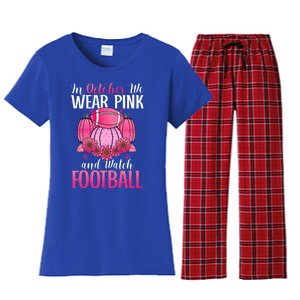 In October We Wear Pink Football Pumpkin Breast Cancer Women's Flannel Pajama Set