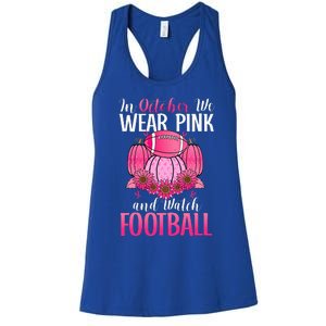 In October We Wear Pink Football Pumpkin Breast Cancer Women's Racerback Tank