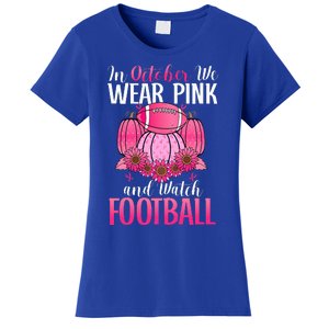 In October We Wear Pink Football Pumpkin Breast Cancer Women's T-Shirt