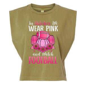 In October We Wear Pink Football Pumpkin Breast Cancer Garment-Dyed Women's Muscle Tee