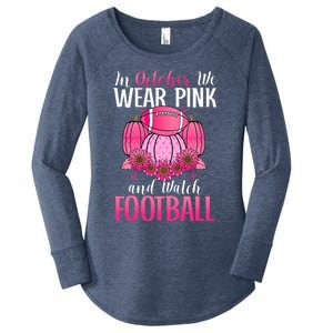 In October We Wear Pink Football Pumpkin Breast Cancer Women's Perfect Tri Tunic Long Sleeve Shirt