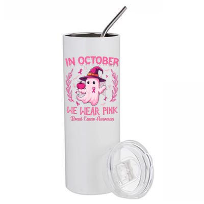 In October We Wear Gift Breast Cancer Awareness Stainless Steel Tumbler