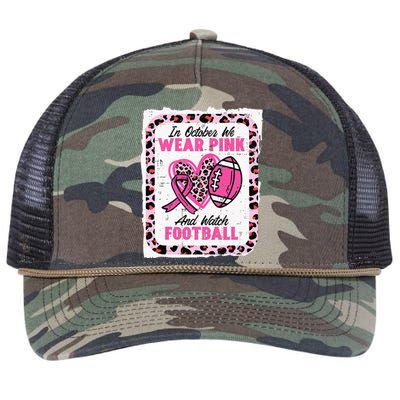 In October We Wear Pink And Watch Football Breast Cancer Retro Rope Trucker Hat Cap