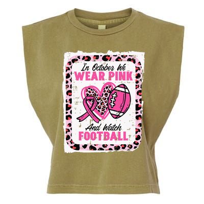 In October We Wear Pink And Watch Football Breast Cancer Garment-Dyed Women's Muscle Tee