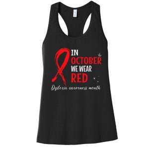 In October We Wear Red Dyslexia Awareness Month Women's Racerback Tank