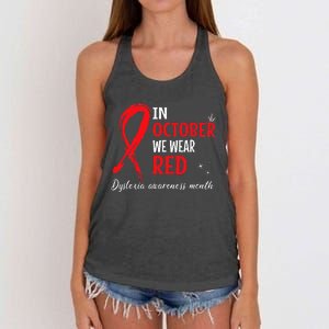 In October We Wear Red Dyslexia Awareness Month Women's Knotted Racerback Tank