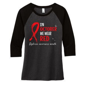 In October We Wear Red Dyslexia Awareness Month Women's Tri-Blend 3/4-Sleeve Raglan Shirt