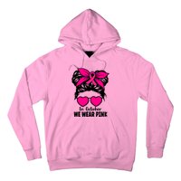 In October We Wear Pink Messy Bun Girls Breast Cancer Hoodie