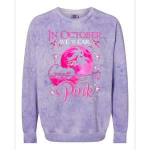 In October We Wear Pink Ribbon Witch Breast Cancer Halloween Colorblast Crewneck Sweatshirt