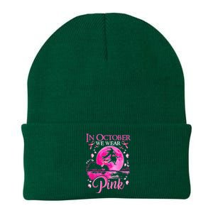 In October We Wear Pink Ribbon Witch Breast Cancer Halloween Knit Cap Winter Beanie