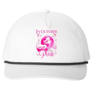 In October We Wear Pink Ribbon Witch Breast Cancer Halloween Snapback Five-Panel Rope Hat