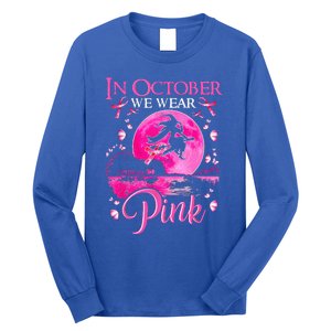 In October We Wear Pink Ribbon Witch Breast Cancer Halloween Long Sleeve Shirt