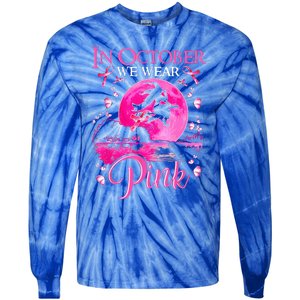 In October We Wear Pink Ribbon Witch Breast Cancer Halloween Tie-Dye Long Sleeve Shirt