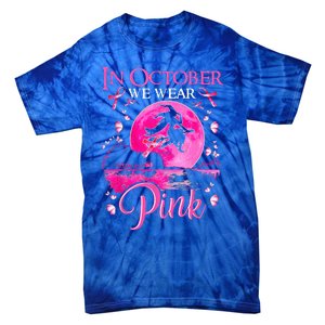 In October We Wear Pink Ribbon Witch Breast Cancer Halloween Tie-Dye T-Shirt