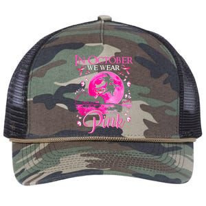 In October We Wear Pink Ribbon Witch Breast Cancer Halloween Retro Rope Trucker Hat Cap