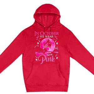 In October We Wear Pink Ribbon Witch Breast Cancer Halloween Premium Pullover Hoodie