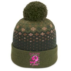 In October We Wear Pink Ribbon Witch Breast Cancer Halloween The Baniff Cuffed Pom Beanie