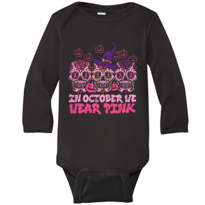 In October We Wear Pink Sugar Skull Halloween Breast Cancer Baby Long Sleeve Bodysuit