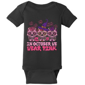 In October We Wear Pink Sugar Skull Halloween Breast Cancer Baby Bodysuit