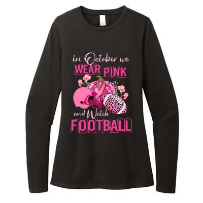 In October We Wear Pink And Watch Football Breast Cancer Awareness Womens CVC Long Sleeve Shirt