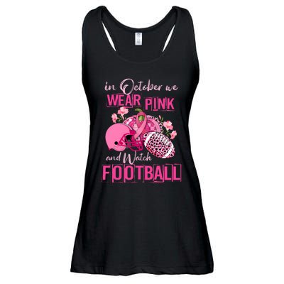 In October We Wear Pink And Watch Football Breast Cancer Awareness Ladies Essential Flowy Tank