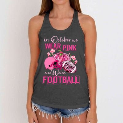 In October We Wear Pink And Watch Football Breast Cancer Awareness Women's Knotted Racerback Tank