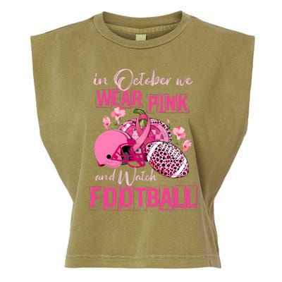 In October We Wear Pink And Watch Football Breast Cancer Awareness Garment-Dyed Women's Muscle Tee