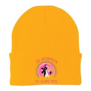 In October We Wear Pink Cat Witch Breast Cancer Halloween Knit Cap Winter Beanie