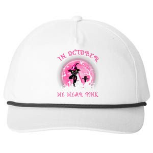 In October We Wear Pink Cat Witch Breast Cancer Halloween Snapback Five-Panel Rope Hat