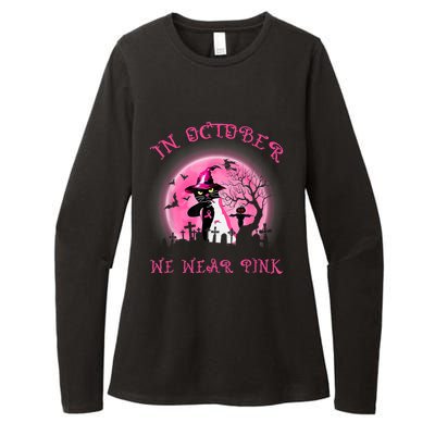 In October We Wear Pink Cat Witch Breast Cancer Halloween Womens CVC Long Sleeve Shirt