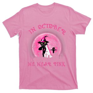 In October We Wear Pink Cat Witch Breast Cancer Halloween T-Shirt