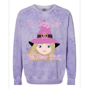 In October We Wear Pink Halloween Witch Breast Cancer Ribbon Colorblast Crewneck Sweatshirt