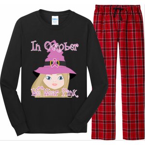 In October We Wear Pink Halloween Witch Breast Cancer Ribbon Long Sleeve Pajama Set