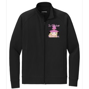 In October We Wear Pink Halloween Witch Breast Cancer Ribbon Stretch Full-Zip Cadet Jacket