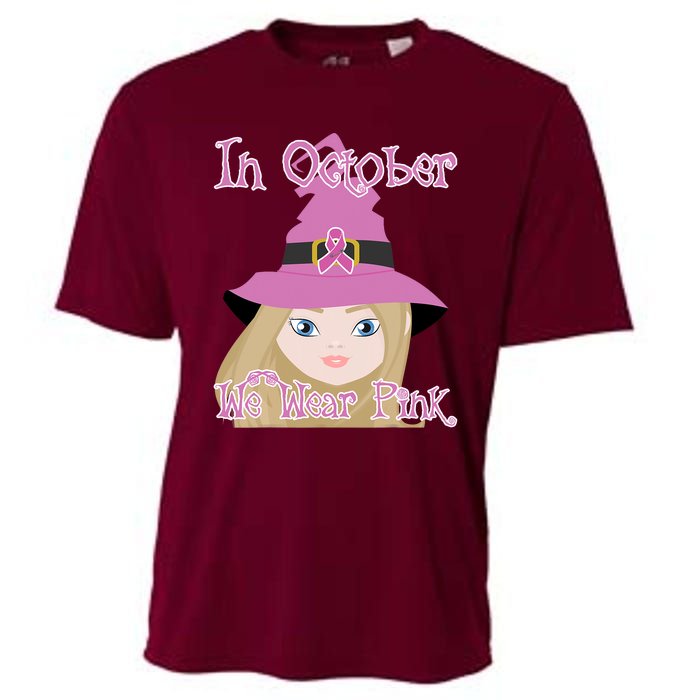 In October We Wear Pink Halloween Witch Breast Cancer Ribbon Cooling Performance Crew T-Shirt