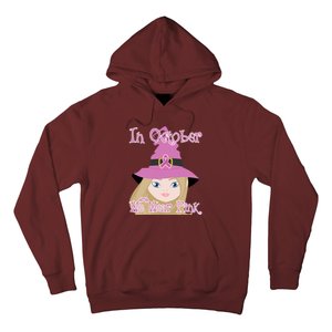 In October We Wear Pink Halloween Witch Breast Cancer Ribbon Hoodie