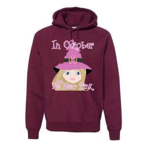 In October We Wear Pink Halloween Witch Breast Cancer Ribbon Premium Hoodie