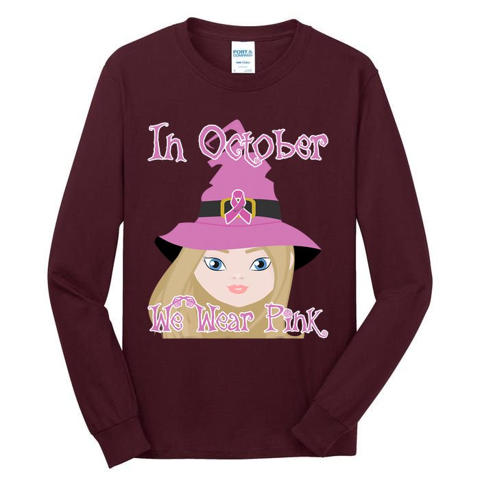 In October We Wear Pink Halloween Witch Breast Cancer Ribbon Tall Long Sleeve T-Shirt