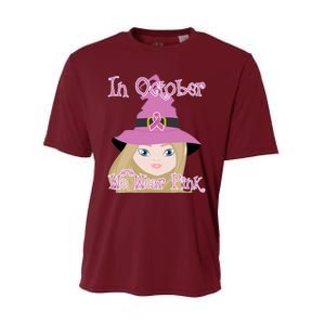 In October We Wear Pink Halloween Witch Breast Cancer Ribbon Performance Sprint T-Shirt