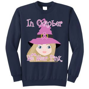 In October We Wear Pink Halloween Witch Breast Cancer Ribbon Sweatshirt