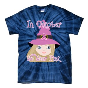 In October We Wear Pink Halloween Witch Breast Cancer Ribbon Tie-Dye T-Shirt