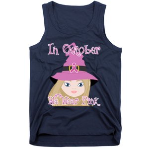 In October We Wear Pink Halloween Witch Breast Cancer Ribbon Tank Top