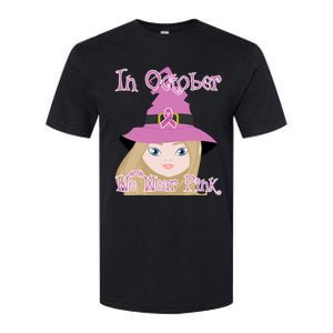 In October We Wear Pink Halloween Witch Breast Cancer Ribbon Softstyle CVC T-Shirt