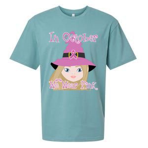 In October We Wear Pink Halloween Witch Breast Cancer Ribbon Sueded Cloud Jersey T-Shirt