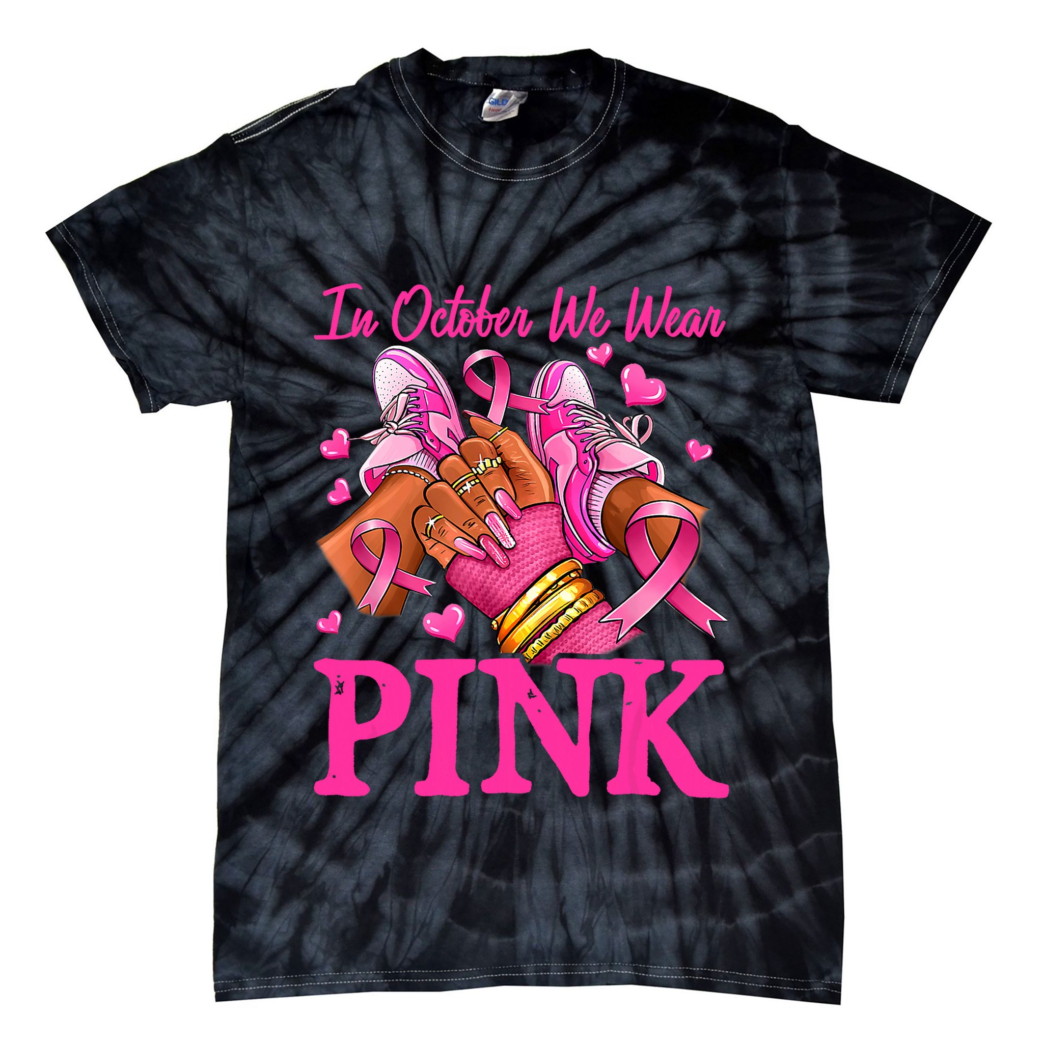 In October We Wear Black Breast Cancer Awareness Tie-Dye T-Shirt