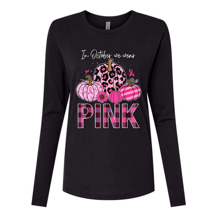 In October We Wear Pink Pumpkin Breast Cancer Awareness Womens Cotton Relaxed Long Sleeve T-Shirt